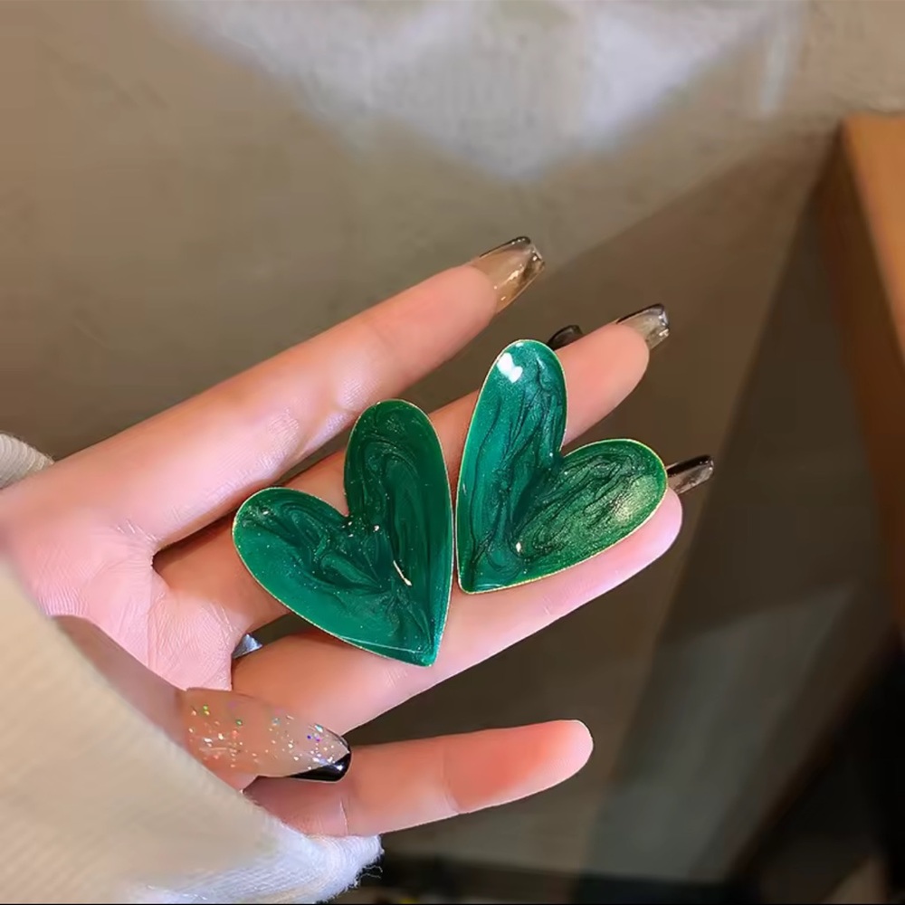 Green Heart Statement Earrings – Bold & Chic